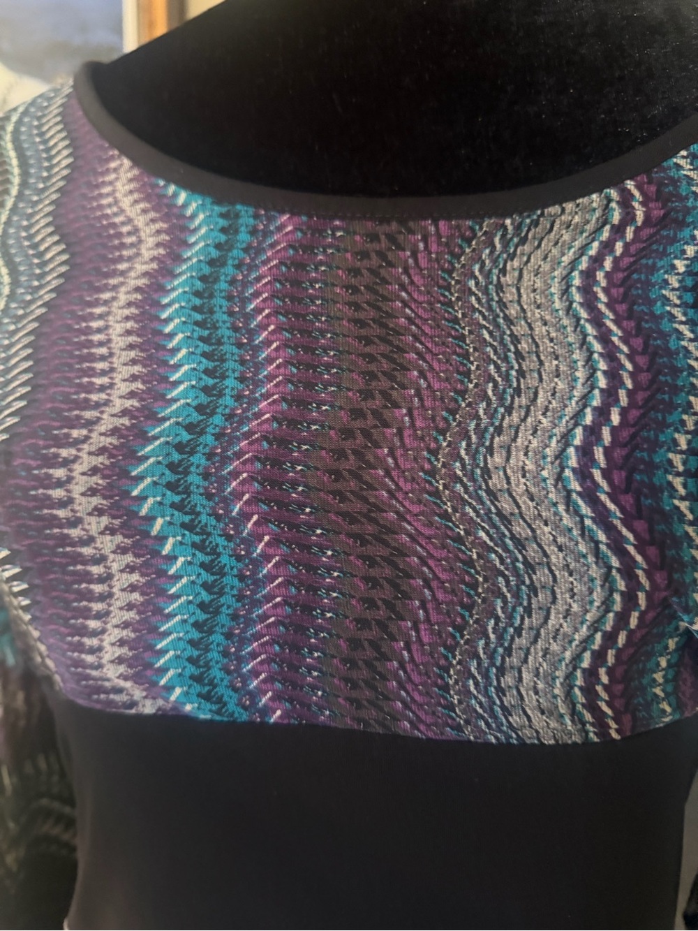 Sandra Darren Plum and Teal Wave-Pattern Midi Dress - Picture 3 of 5
